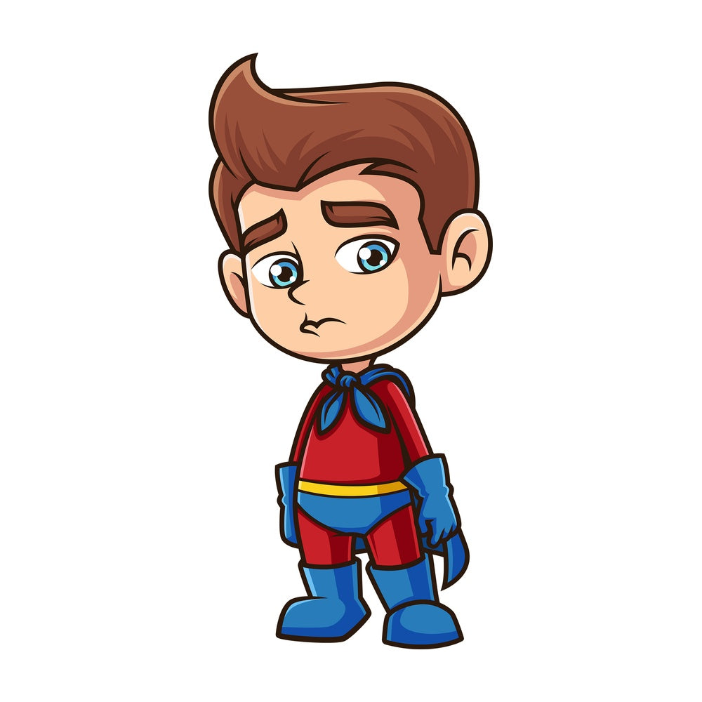 Sad superhero boy. PNG - JPG and vector EPS (infinitely scalable).
