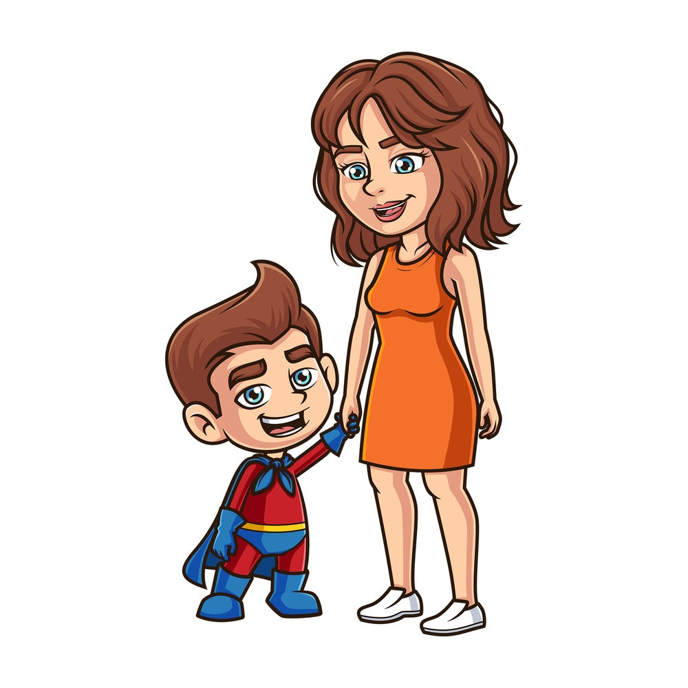 Mother with kid in superhero costume. PNG - JPG and vector EPS (infinitely scalable).