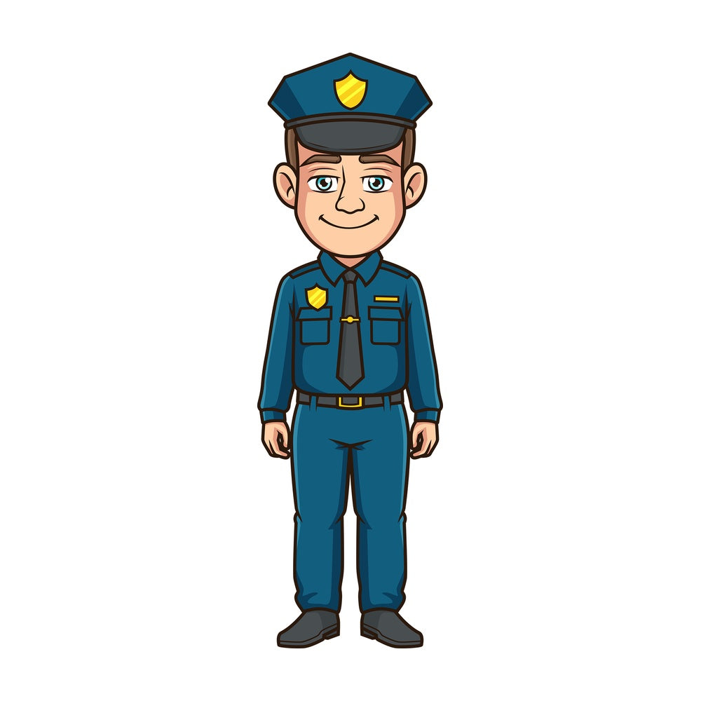 Friendly police officer front view. PNG - JPG and vector EPS file formats (infinitely scalable). Image isolated on transparent background.