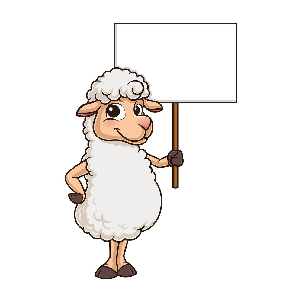 Cute sheep holding blank sign. PNG - JPG and vector EPS (infinitely scalable).