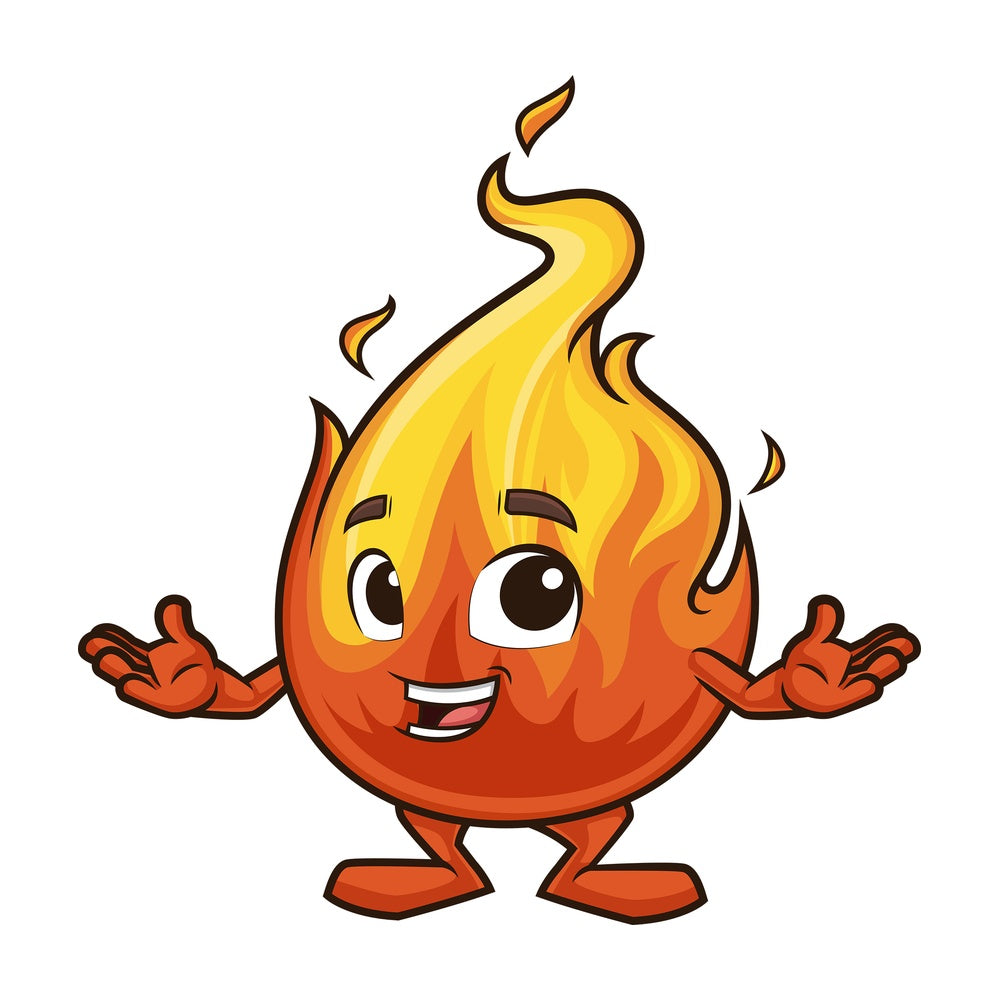 Happy fire mascot. PNG - JPG and vector EPS (infinitely scalable).