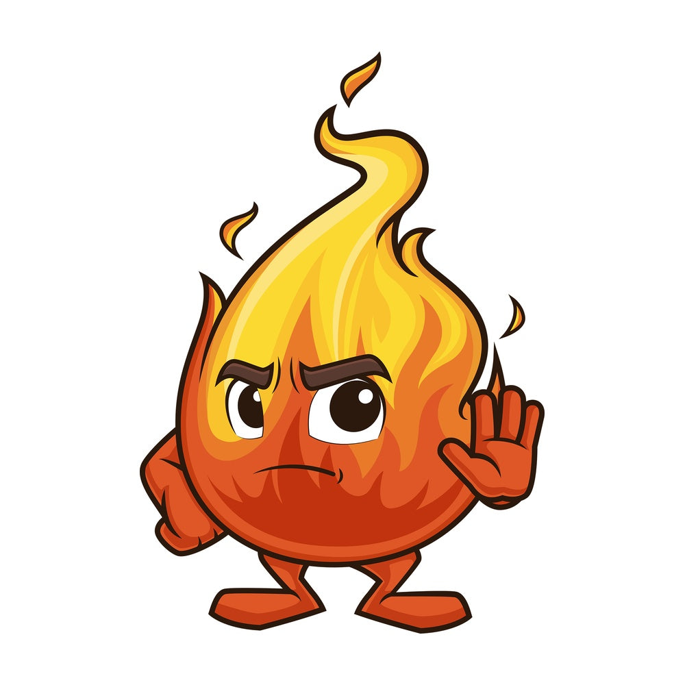 Flame mascot stop sign. PNG - JPG and vector EPS (infinitely scalable).