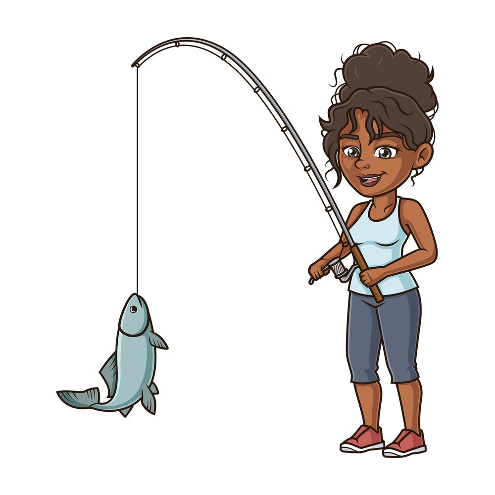 Black woman fishing. PNG - JPG and vector EPS (infinitely scalable).