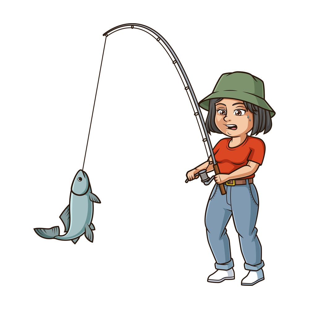 Middle-Aged woman fishing. PNG - JPG and vector EPS (infinitely scalable).