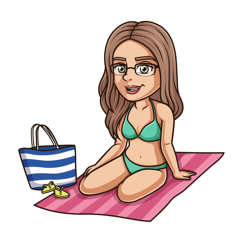 Young woman on beach towel. PNG - JPG and vector EPS (infinitely scalable).