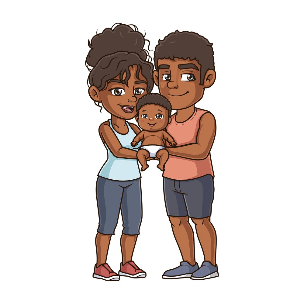 Black parents with baby. PNG - JPG and vector EPS (infinitely scalable).