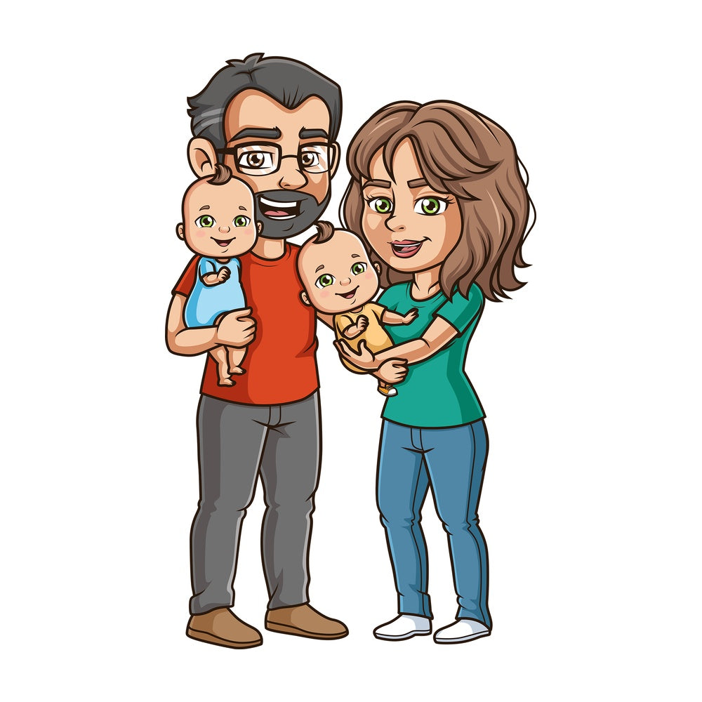 Parents with twin babies. PNG - JPG and vector EPS (infinitely scalable).