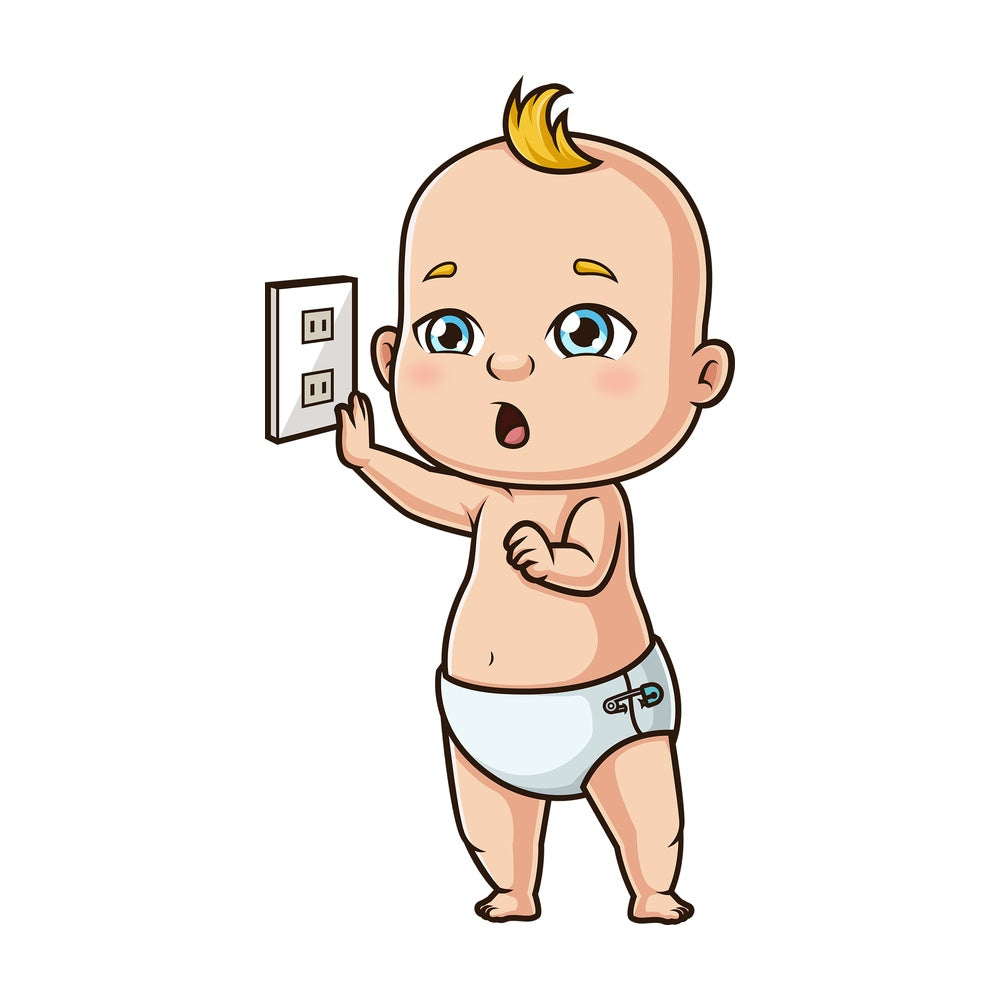 Baby boy near plug. PNG - JPG and vector EPS (infinitely scalable).