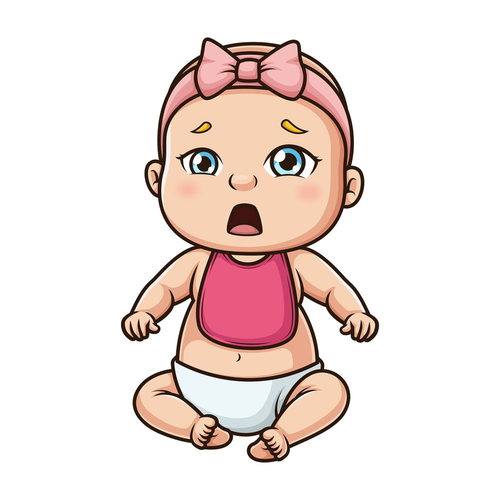 Hungry baby girl wearing bib. PNG - JPG and vector EPS (infinitely scalable).