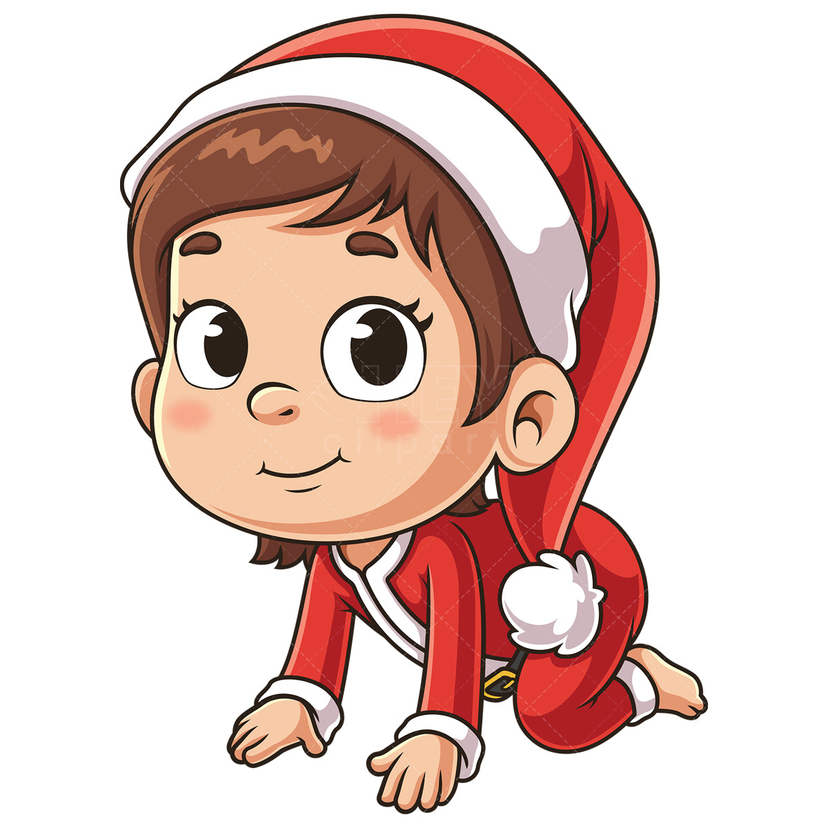 Royalty-free stock vector illustration of a baby girl santa crawling.