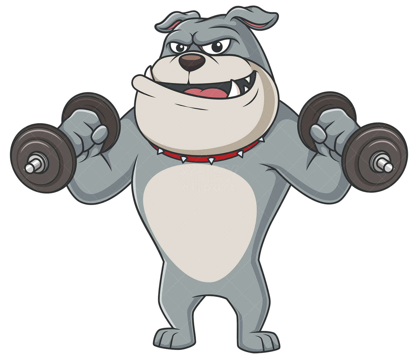 Royalty-free stock vector illustration of a bulldog character lifting weights.