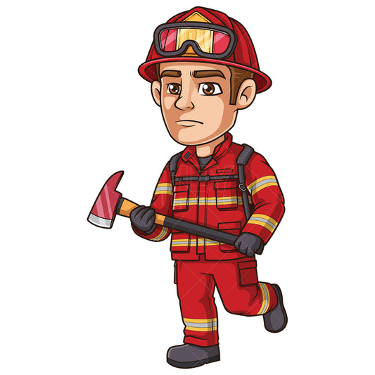 Royalty-free stock vector illustration of a firefighter with axe.