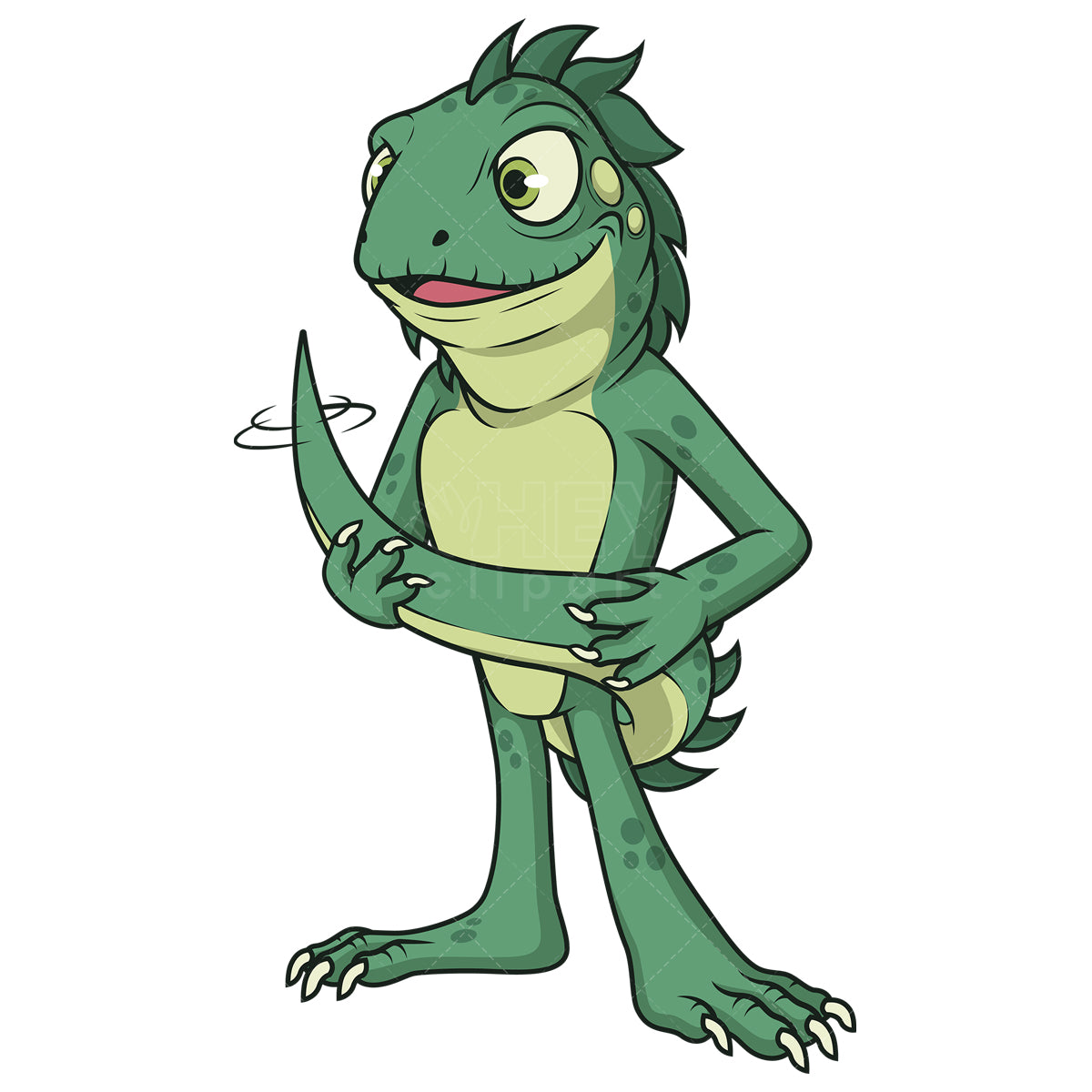 Royalty-free stock vector illustration of a iguana holding its tail.