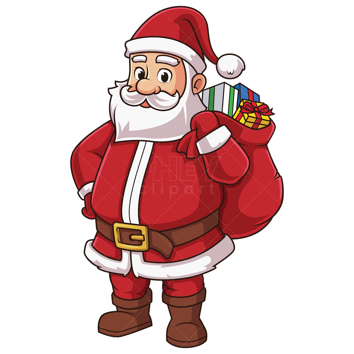 Royalty-free stock vector illustration of santa claus with bag over shoulder.