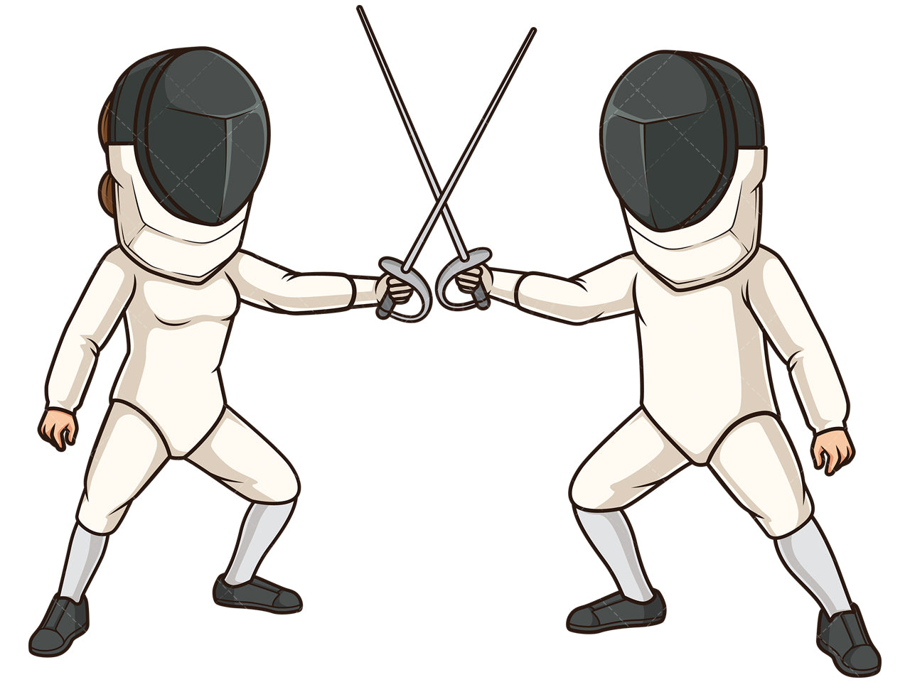 Royalty-free stock vector illustration of two athletes fencing.