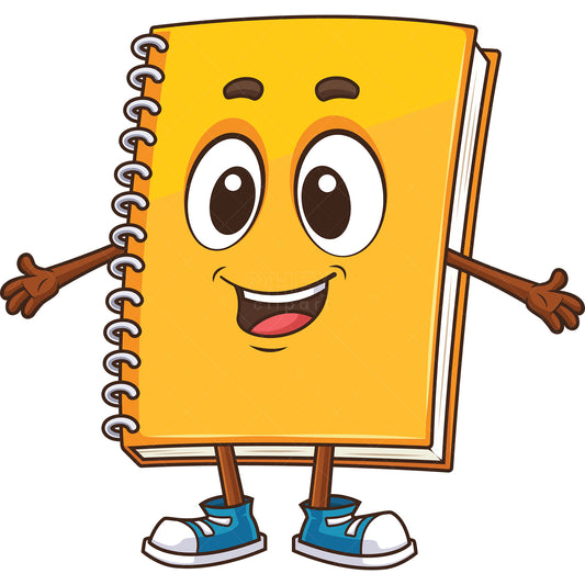 Royalty-free stock vector illustration of a welcoming notebook character.