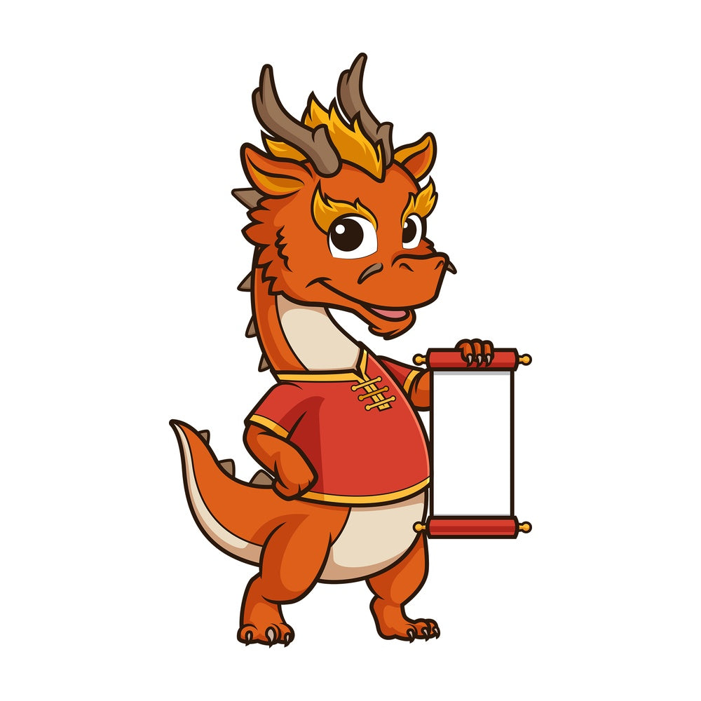 Chinese new year dragon with blank scroll. PNG - JPG and vector EPS (infinitely scalable).