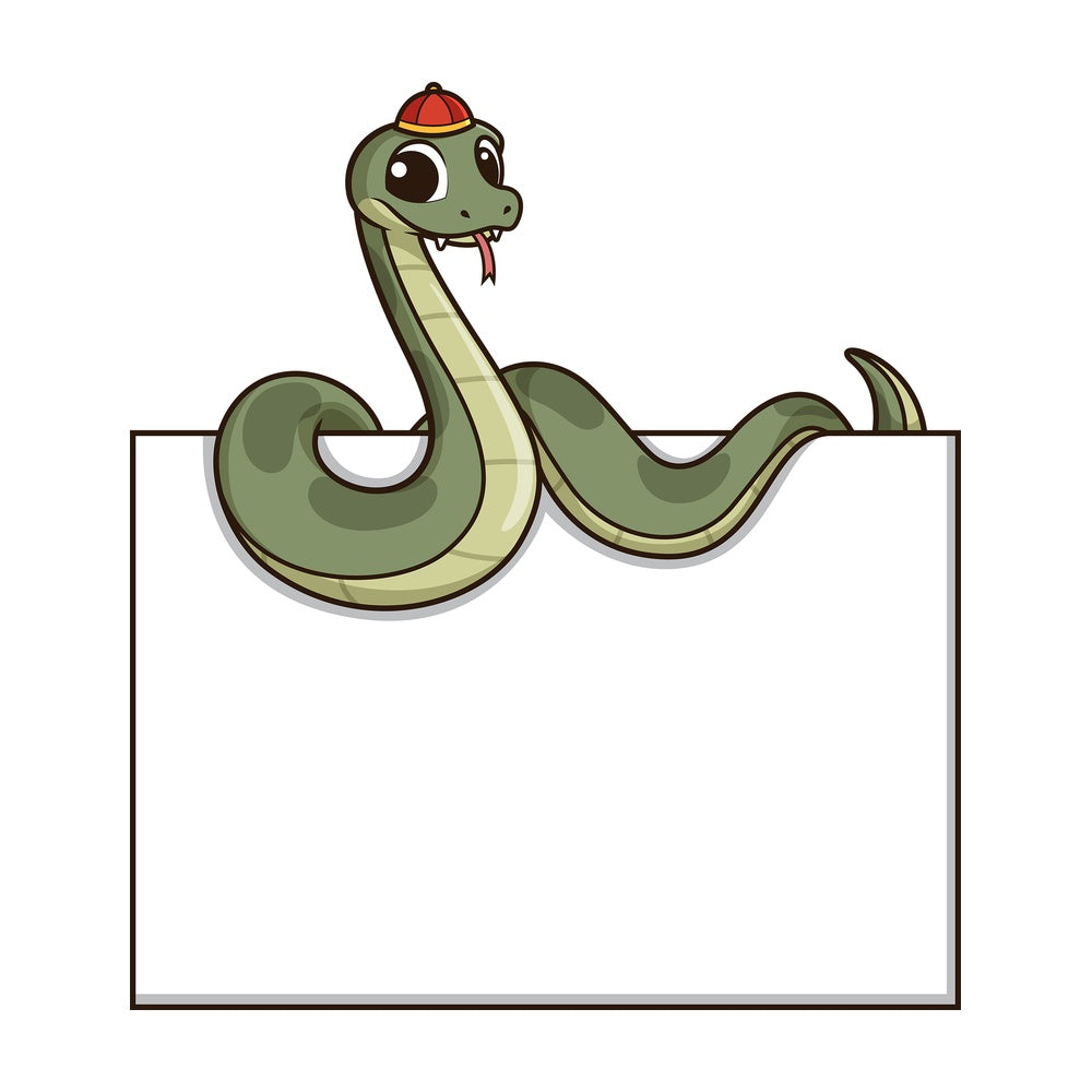 Chinese new year snake holding blank sign. PNG - JPG and vector EPS (infinitely scalable).