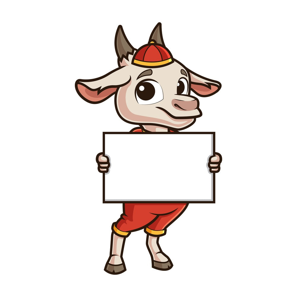 Chinese new year goat holding blank sign. PNG - JPG and vector EPS (infinitely scalable).