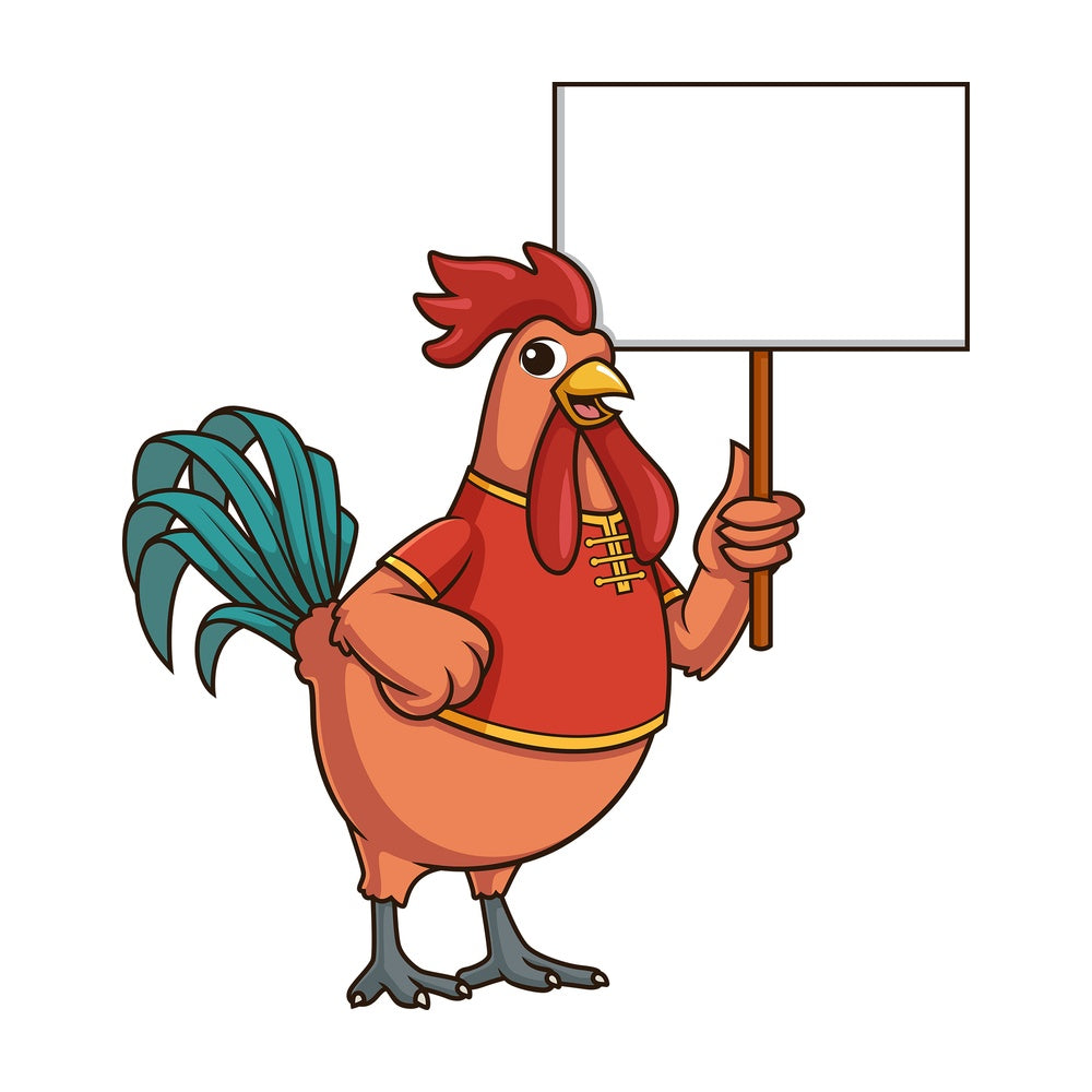 Chinese new year rooster with empty sign. PNG - JPG and vector EPS (infinitely scalable).