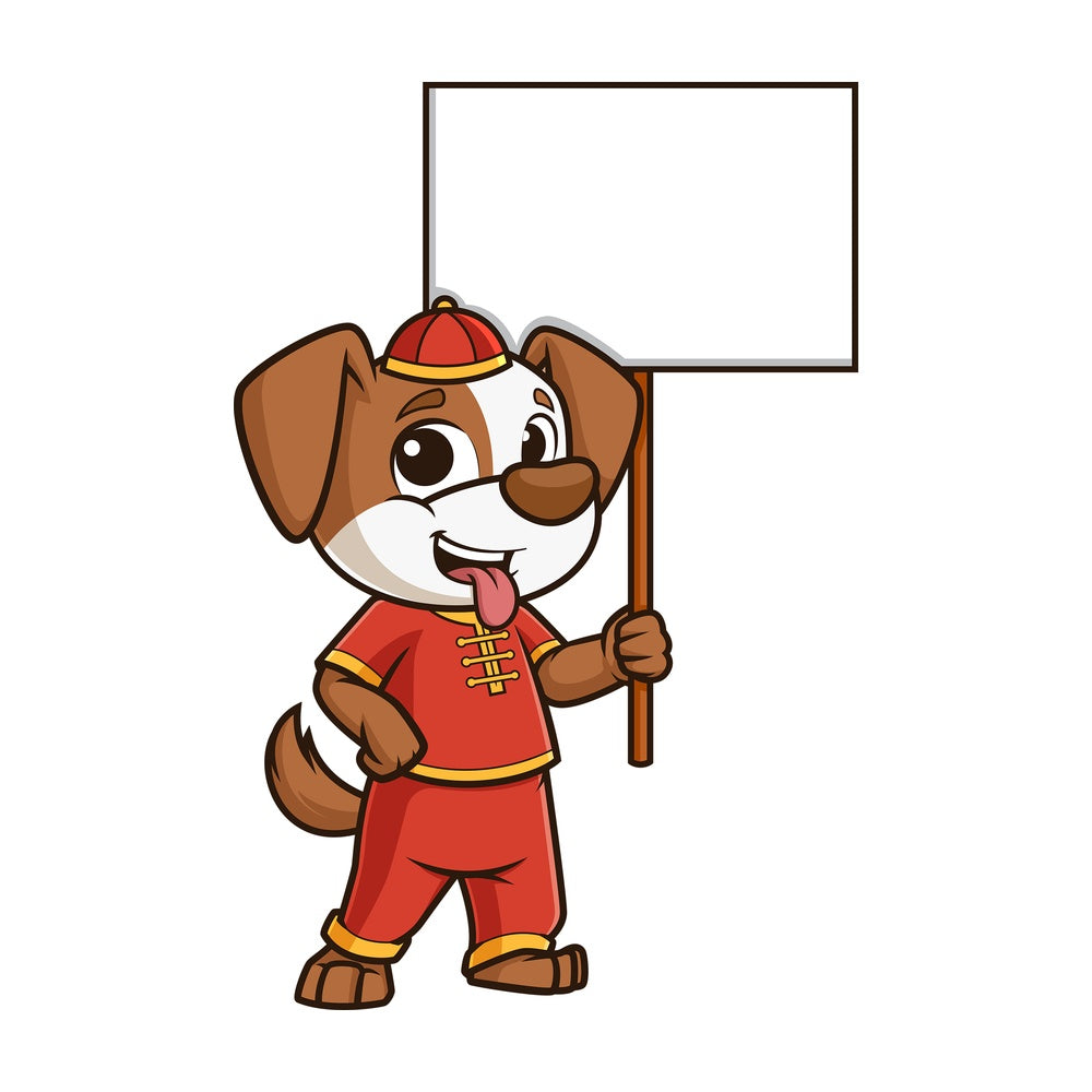 Chinese new year dog with empty sign. PNG - JPG and vector EPS (infinitely scalable).