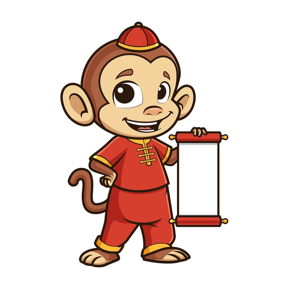 Chinese new year monkey with blank scroll. PNG - JPG and vector EPS (infinitely scalable).