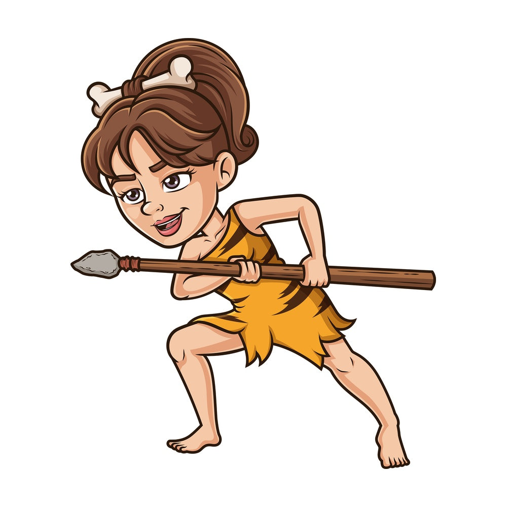 Cavewoman attacking with spear. PNG - JPG and vector EPS (infinitely scalable).