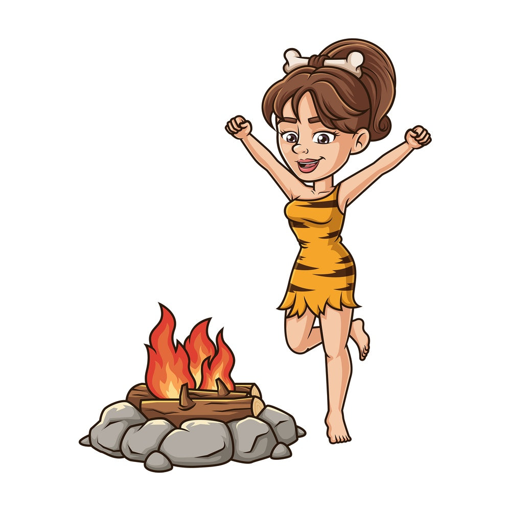 Cavewoman dancing by bonfire. PNG - JPG and vector EPS (infinitely scalable).