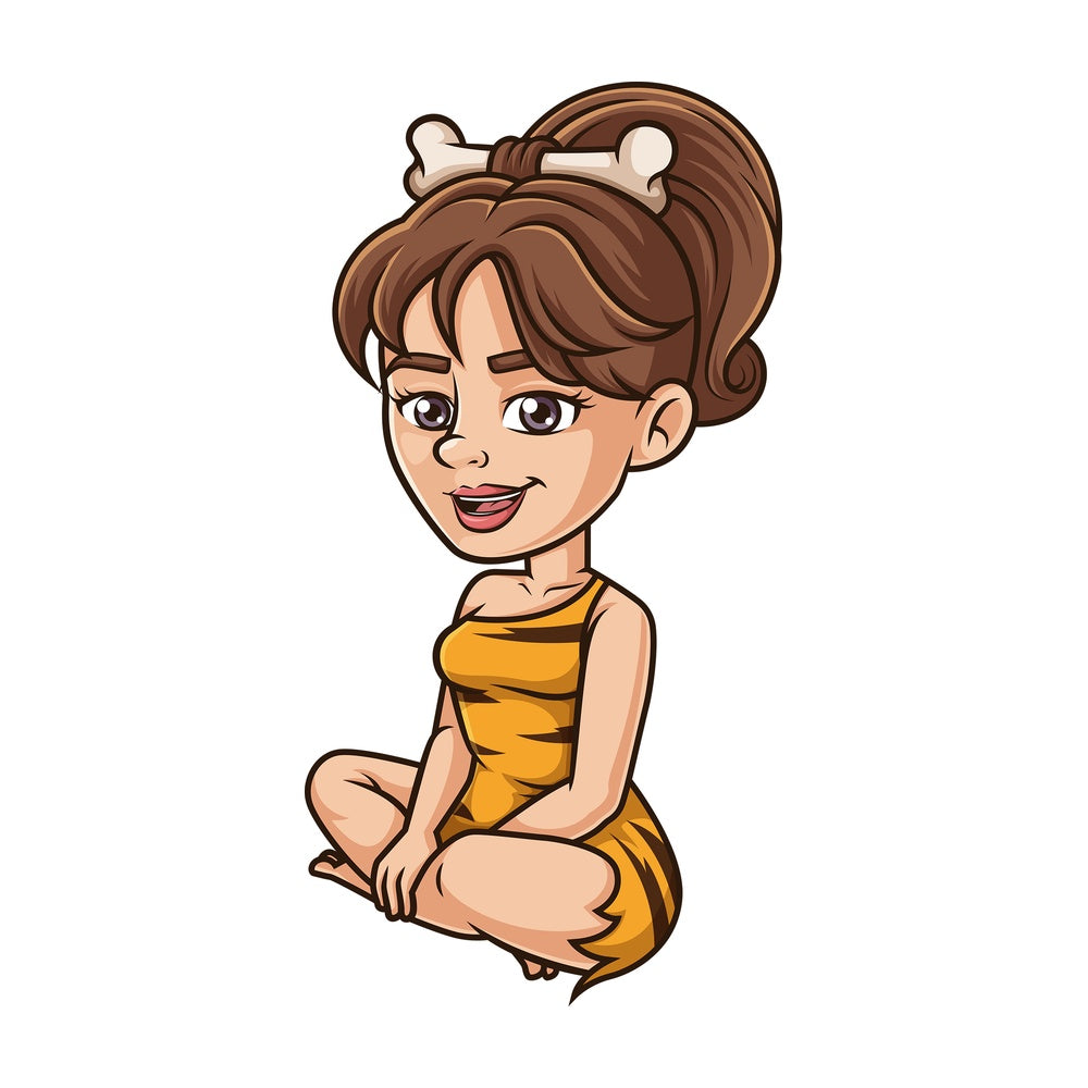 Cavewoman sitting down. PNG - JPG and vector EPS (infinitely scalable).