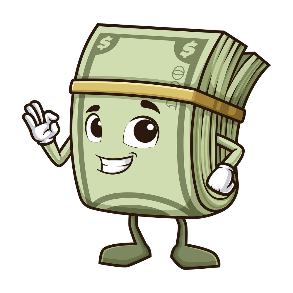 Money mascot a-ok gesture. PNG - JPG and vector EPS (infinitely scalable).