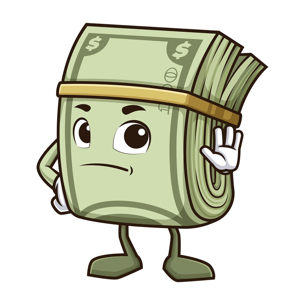 Money mascot stop gesture. PNG - JPG and vector EPS (infinitely scalable).