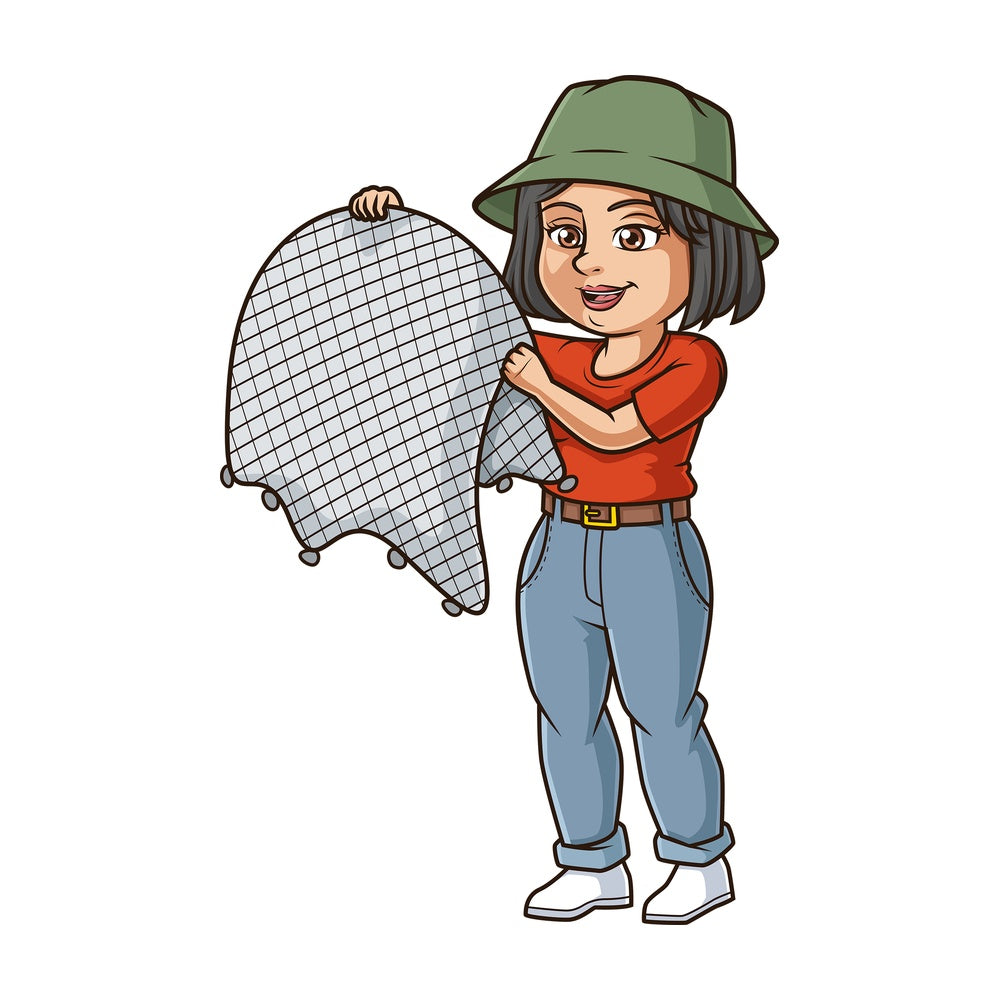 Woman holding fishing net. PNG - JPG and vector EPS file formats (infinitely scalable). Image isolated on transparent background.