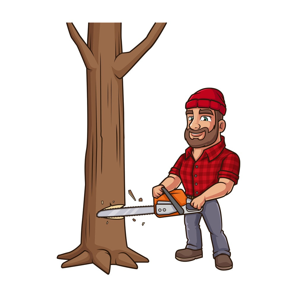 Logger cutting wood with chainsaw. PNG - JPG and vector EPS (infinitely scalable).