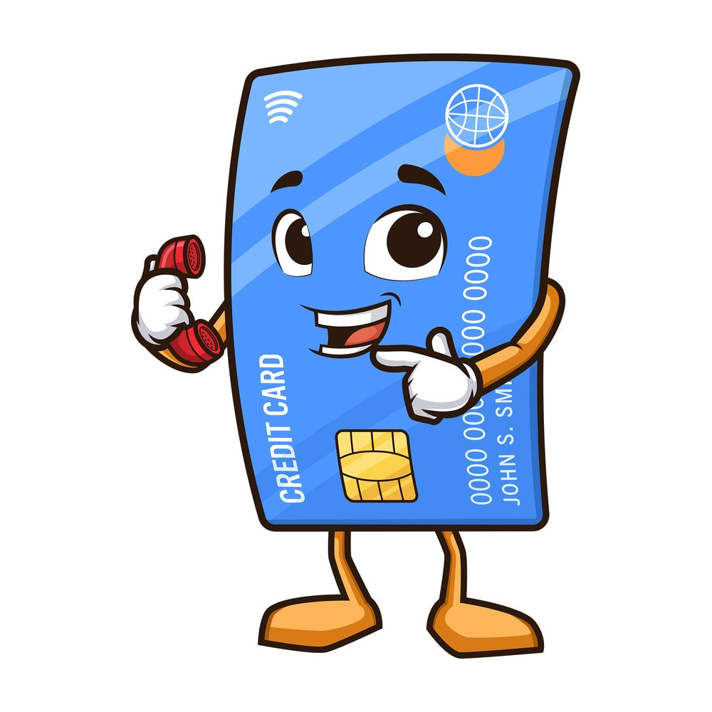 Credit card mascot call me. PNG - JPG and vector EPS (infinitely scalable).