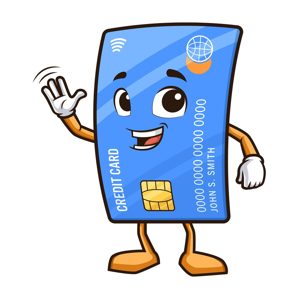 Friendly debit card waving. PNG - JPG and vector EPS (infinitely scalable).