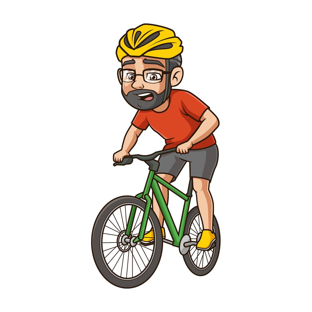 Middle-Aged man riding bike. PNG - JPG and vector EPS (infinitely scalable).