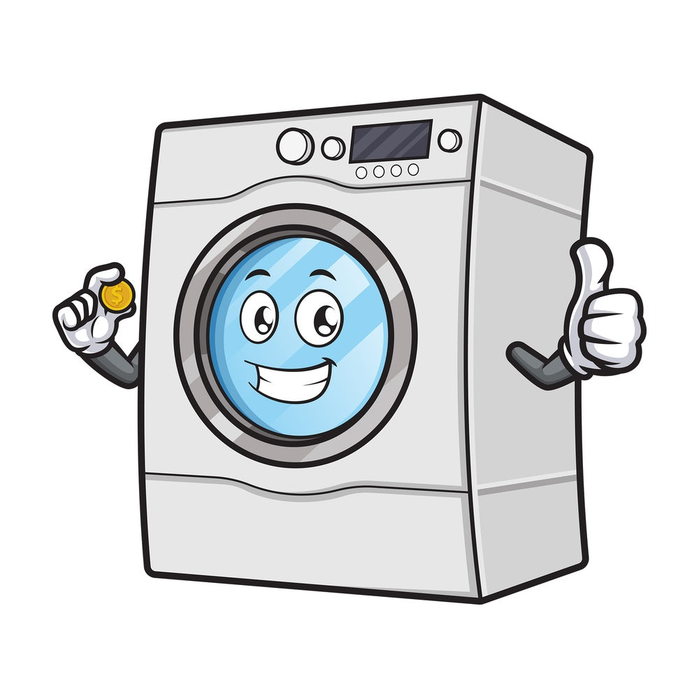 Washing machine holding coin. PNG - JPG and vector EPS (infinitely scalable).