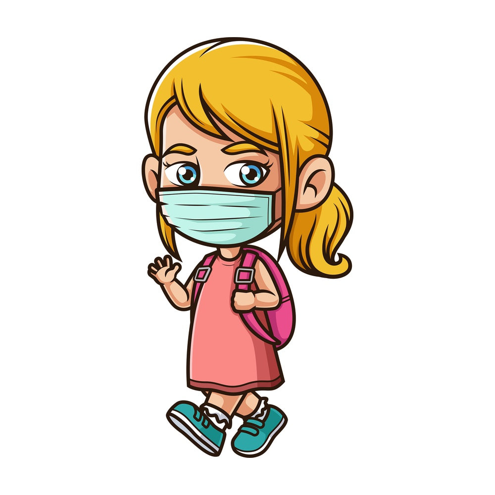 School girl with face mask. PNG - JPG and vector EPS file formats (infinitely scalable). Image isolated on transparent background.