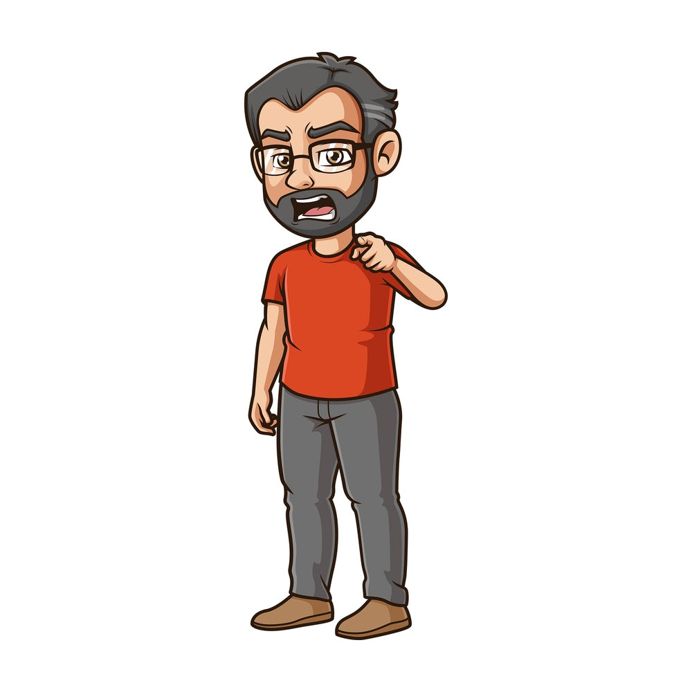 Angry man pointing and yelling. PNG - JPG and vector EPS (infinitely scalable).