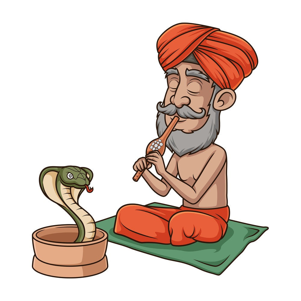 Indian snakecharmer hypnotizing snake. PNG - JPG and vector EPS (infinitely scalable).