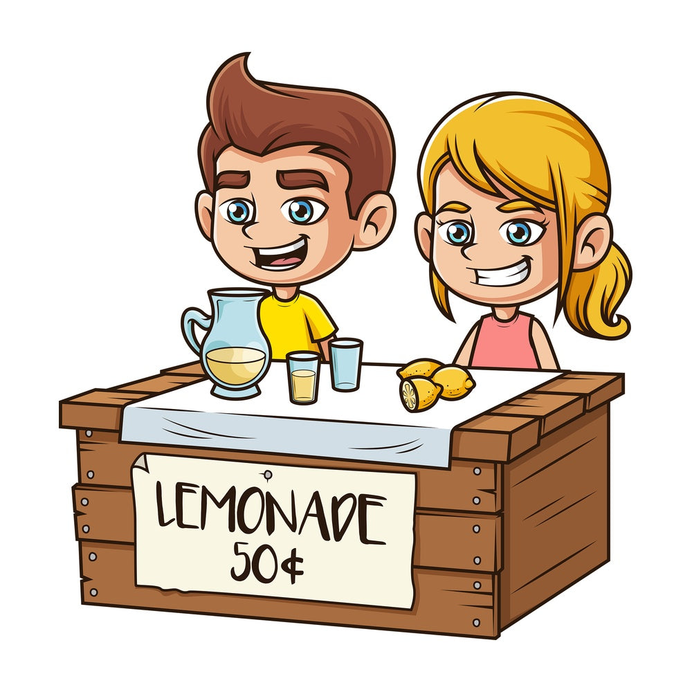 Kids selling lemonade. PNG - JPG and vector EPS file formats (infinitely scalable). Image isolated on transparent background.