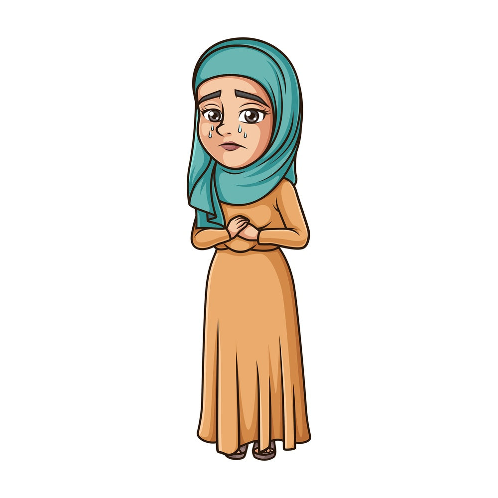 Muslim woman crying. PNG - JPG and vector EPS (infinitely scalable).