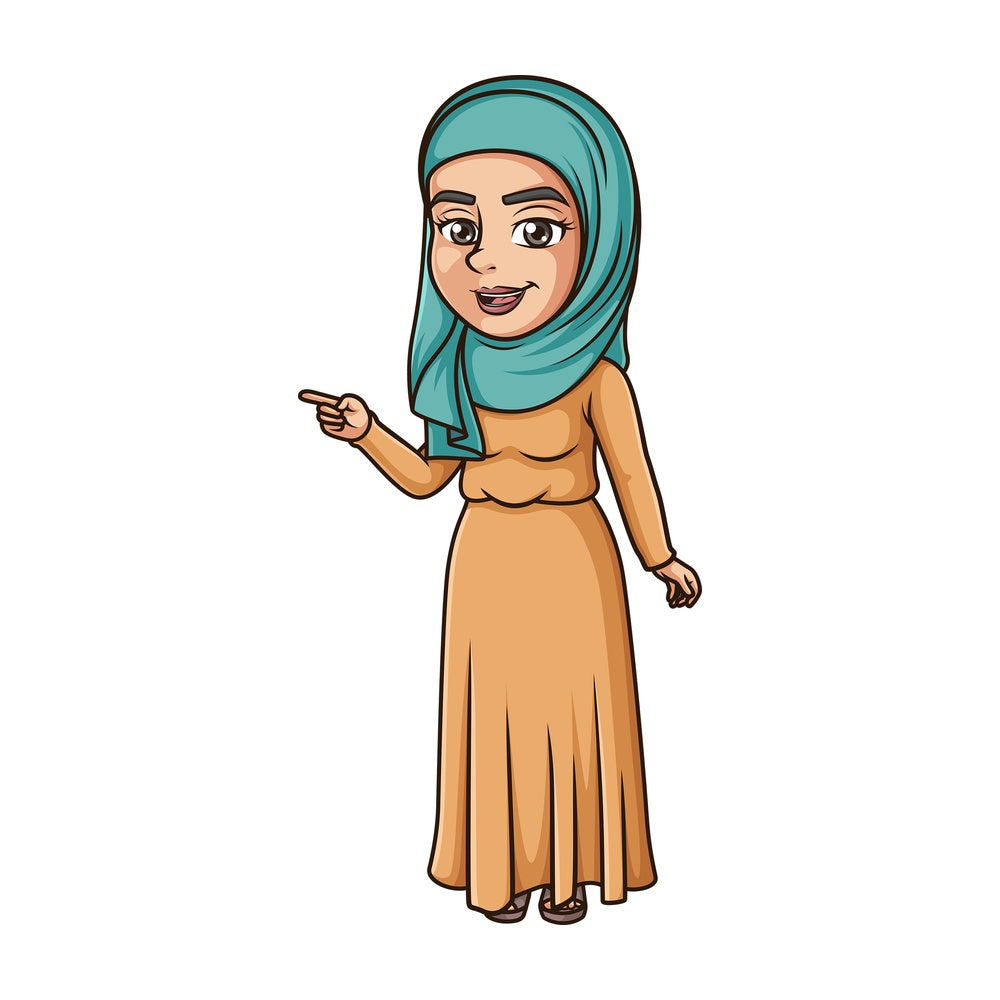 Muslim woman pointing. PNG - JPG and vector EPS (infinitely scalable).