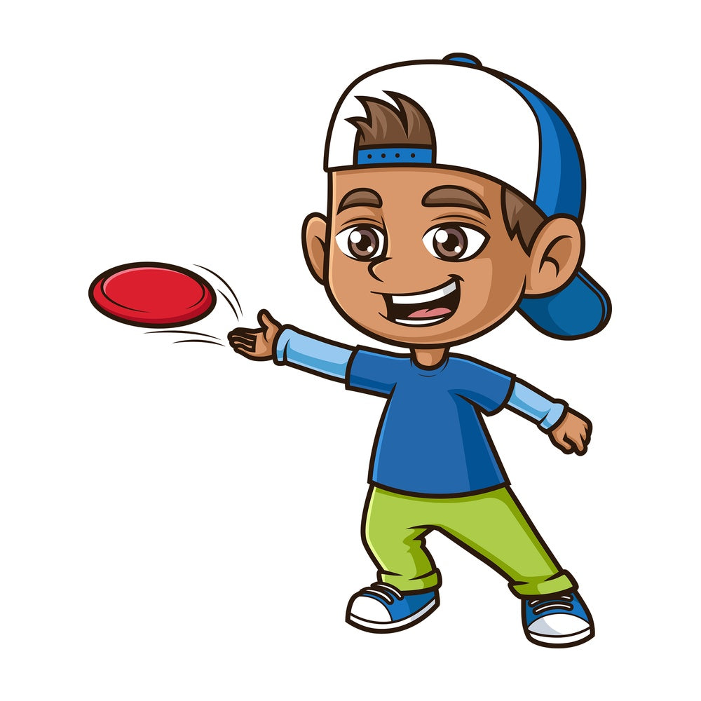 Hispanic boy playing frisbee. PNG - JPG and vector EPS (infinitely scalable).