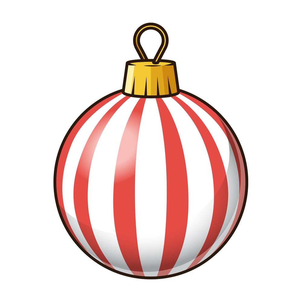 Red and white striped christmas ball. PNG - JPG and vector EPS file formats (infinitely scalable). Image isolated on transparent background.