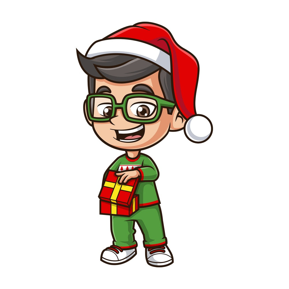 Boy opening christmas present. PNG - JPG and vector EPS (infinitely scalable).