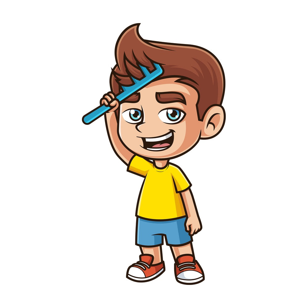 Caucasian boy combing his hair. PNG - JPG and vector EPS (infinitely scalable).