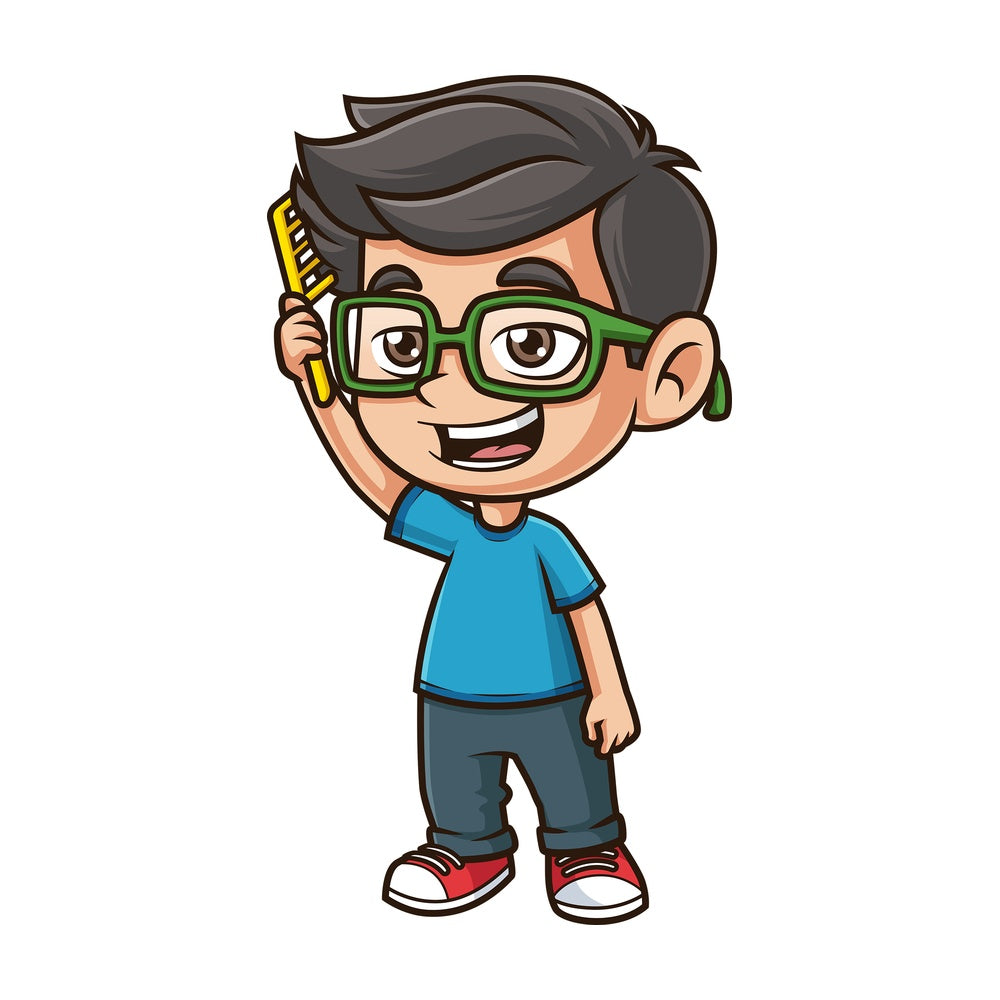 Kid combing his hair. PNG - JPG and vector EPS (infinitely scalable).