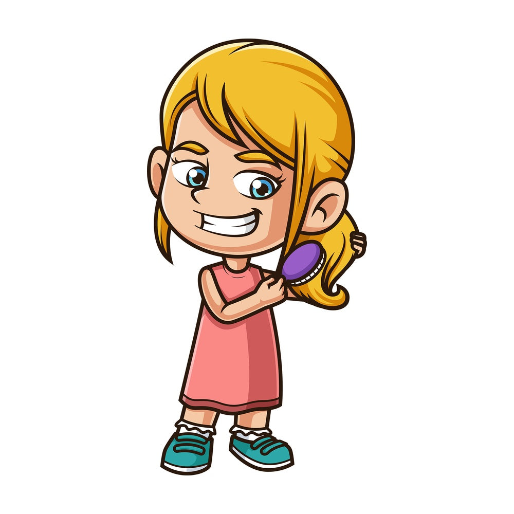 Caucasian girl combing her hair. PNG - JPG and vector EPS (infinitely scalable).