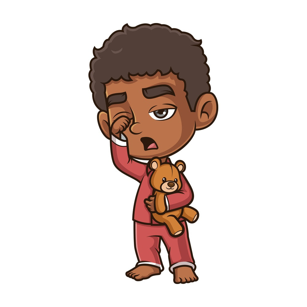 Sleepy black boy in pajamas. PNG - JPG and vector EPS (infinitely scalable).